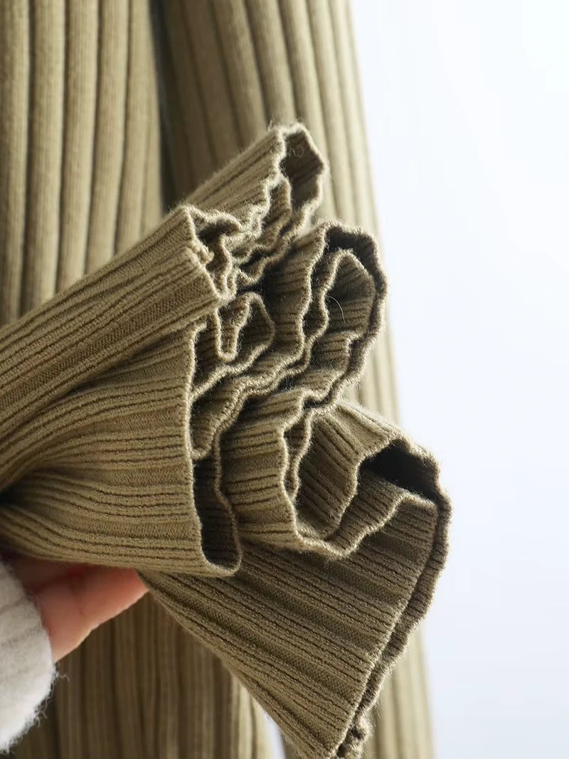 Ribbed knit detail of a women's midi jumper dress in cotton blend fabric — view 28 — view 33