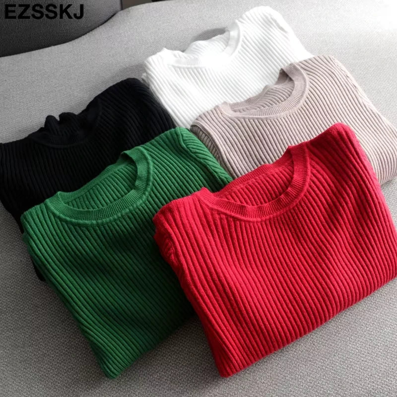 Midi jumper dress — Stack of ribbed knit dresses in black, white, beige, green, and red — view 12 — view 17