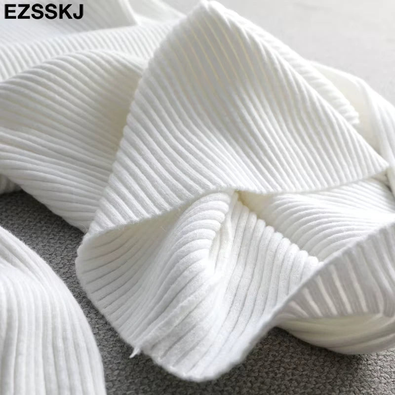 White ribbed knit fabric detail of women's midi jumper dress — view 19 — view 24