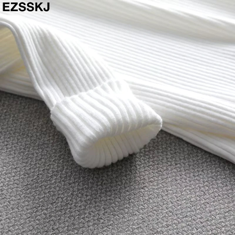 White ribbed knit fabric detail of women's midi jumper dress, close up view — 21 — view 26