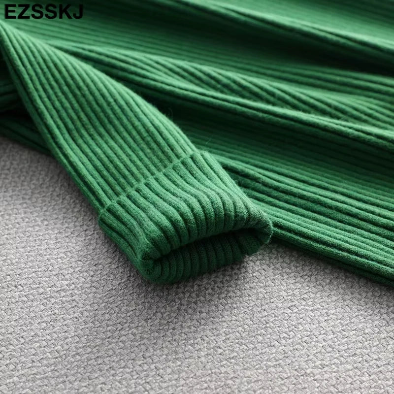 Green ribbed fabric detail of a women's slim fit midi jumper dress — view 24 — view 29