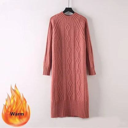 Women's rib knit half high collar knee length midi jumper dress hanging on a hanger — view 15