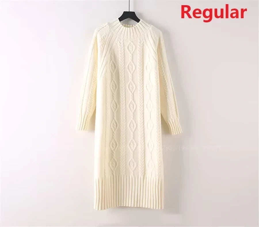 Cream rib knit knee length midi jumper dress on hanger, featuring a half high collar — view 6 — view 20