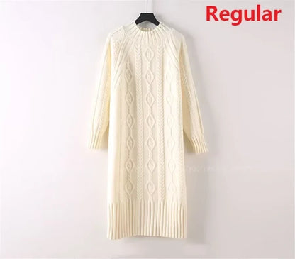 Cream rib knit knee length midi jumper dress on hanger, featuring a half high collar — view 6 — view 20