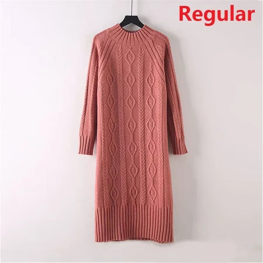 Women's rib knit half high collar knee length midi jumper dress hanging on a hanger — view 7 — view 21