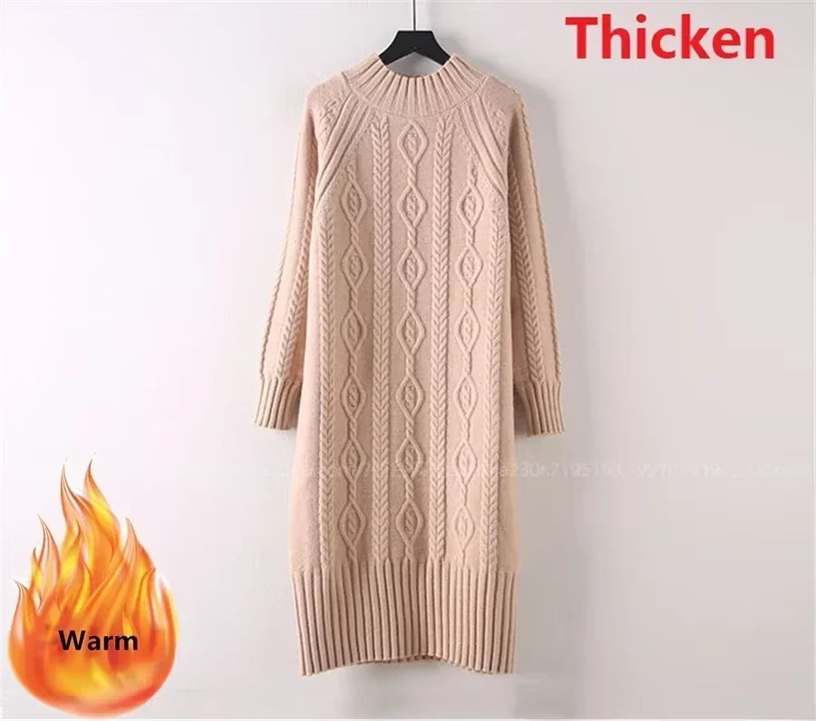 Midi jumper dress — Knee length rib knit with half high collar in a neutral tone, hanging on hanger — view 8 — view 22