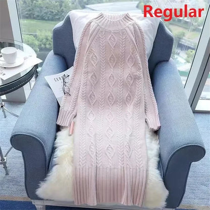 Pink rib knit half high collar knee length midi jumper dress draped over a chair — view 16 — view 30