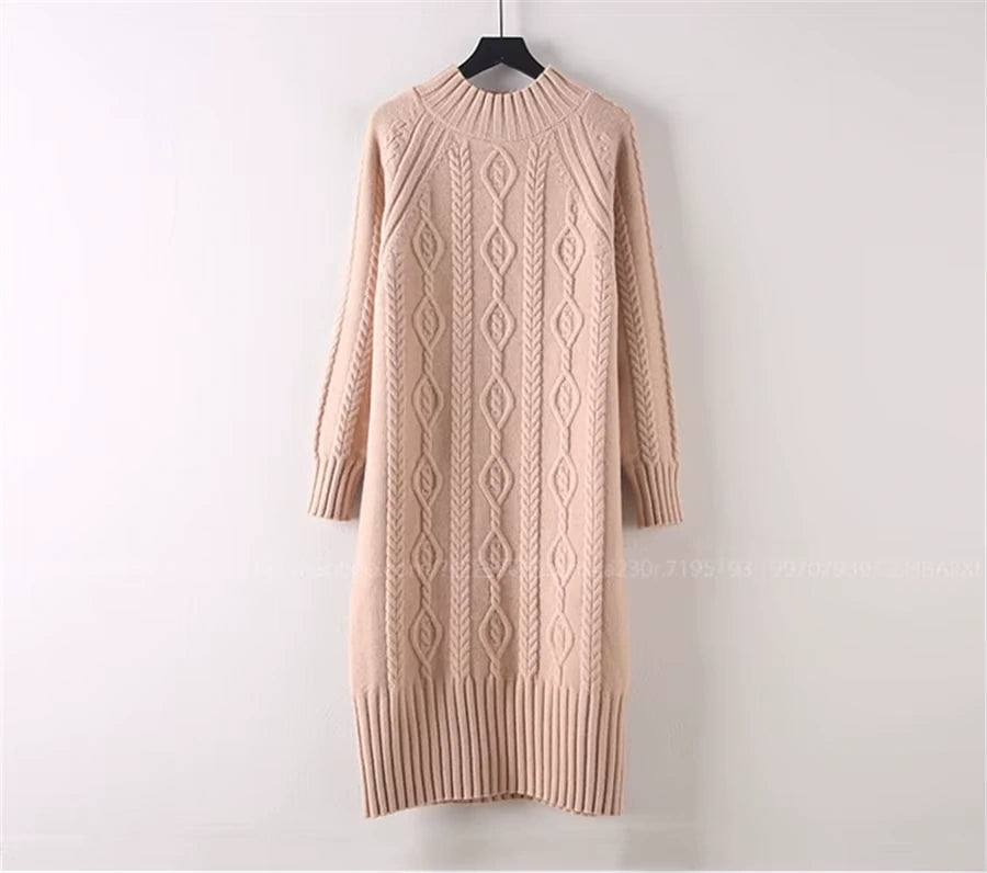 Women's rib knit half high collar knee length midi jumper dress hanging on a hanger — view 24 — view 38