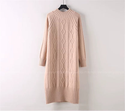 Women's rib knit half high collar knee length midi jumper dress hanging on a hanger — view 24 — view 38