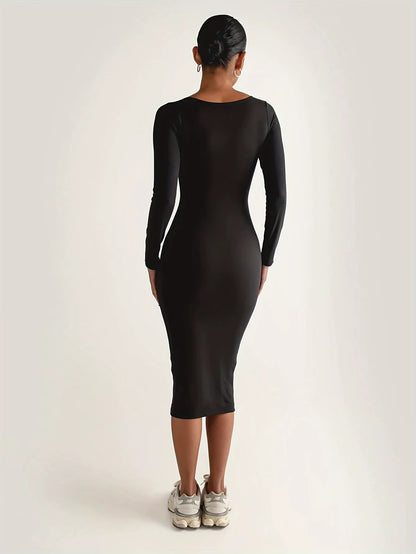 Black long sleeve midi jumper dress, back view — 11 — view 13