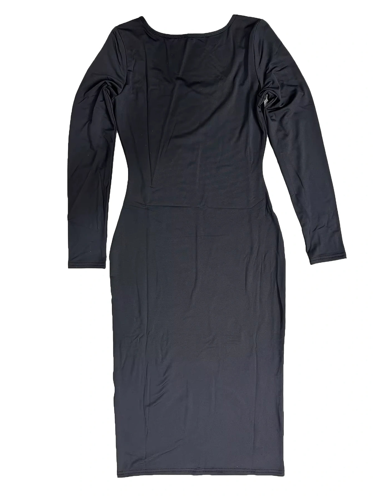 Black women's square neck long sleeve midi jumper dress, back view — 13 — view 15