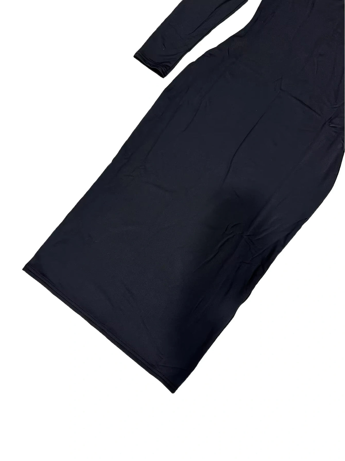 Black square neck long sleeve midi jumper dress, partial view — 14 — view 16
