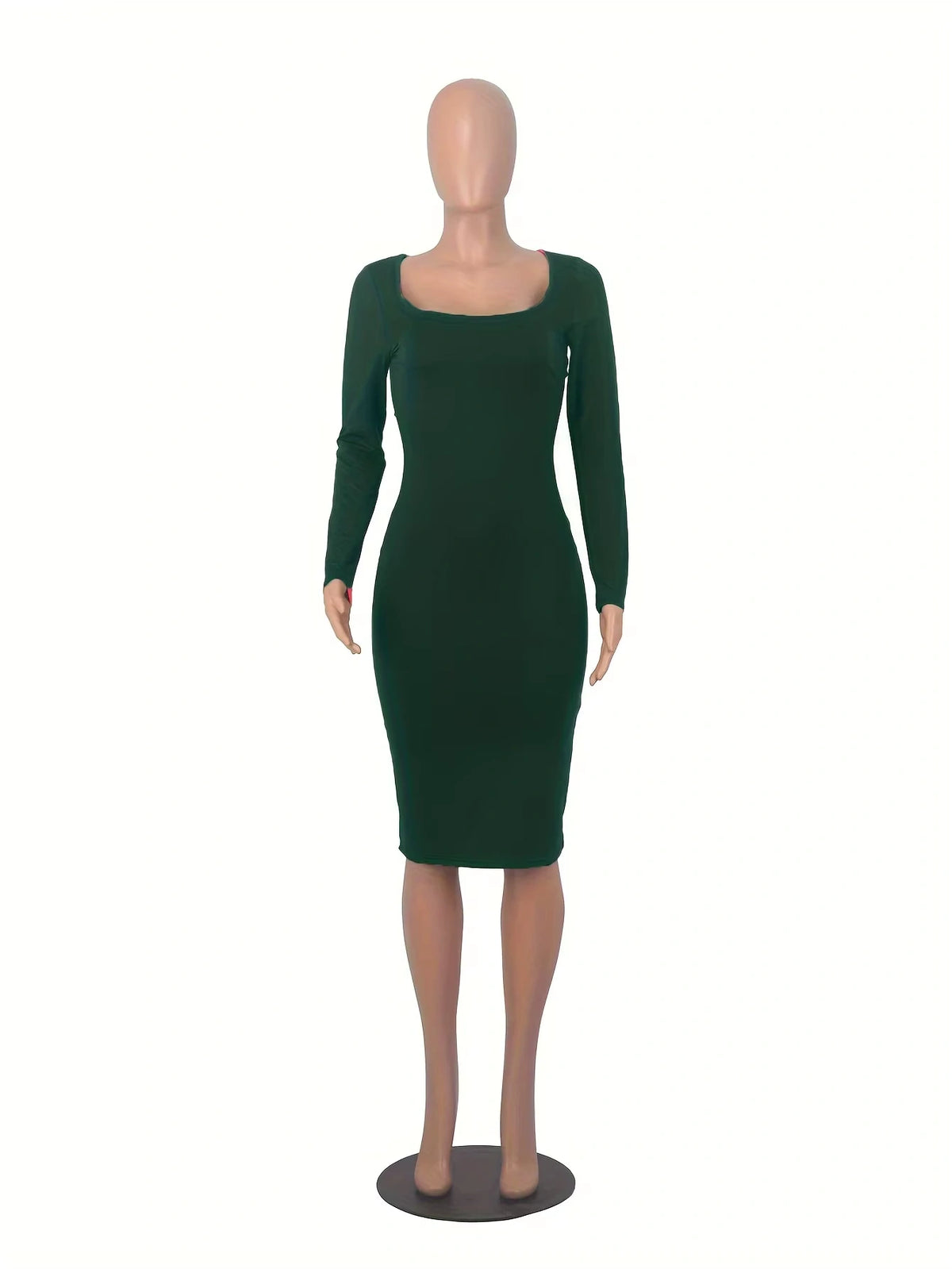 Green square neck long sleeve midi jumper dress, front view — 3 — view 5