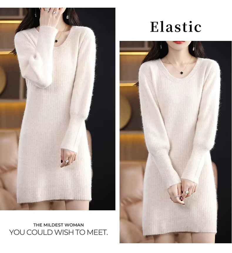 Women's striped knit lantern sleeve knee length midi jumper dress, front view — 21 — view 26