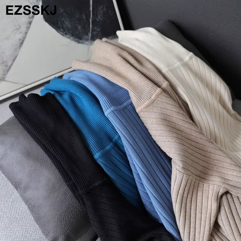 Midi jumper dress — A selection of ribbed knit fabrics in various colours, showcasing texture and material details — view 25