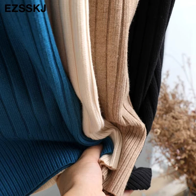 Ribbed knit midi jumper dress in blue, beige, tan, and black, showing fabric texture — view 24 — view 29