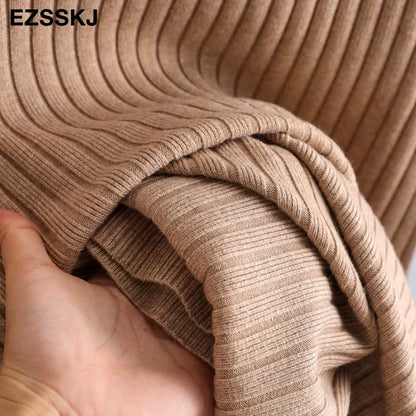 Beige ribbed knit fabric detail of women's turtleneck midi jumper dress — view 30 — view 35