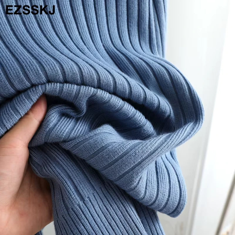 Blue straight knit fabric detail of a women's midi jumper dress — view 38 — view 43