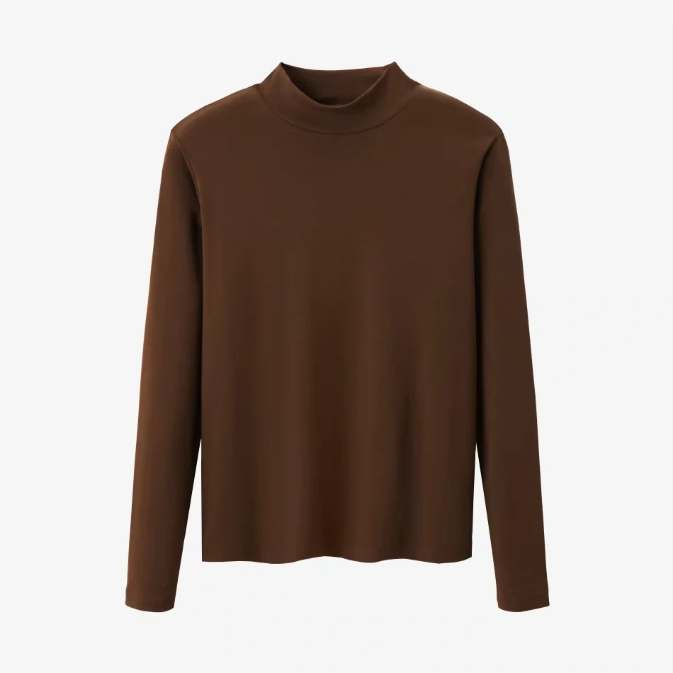 Midi jumper dress — Brown long sleeve top with a high neckline, simple design, front view — 9 — view 13