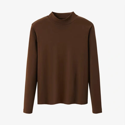 Midi jumper dress — Brown long sleeve top with a high neckline, simple design, front view — 9 — view 13