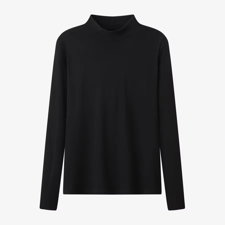 Midi jumper dress — Black long sleeve top with high neckline, front view — 10 — view 14