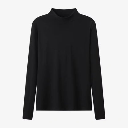 Midi jumper dress — Black long sleeve top with high neckline, front view — 10 — view 14