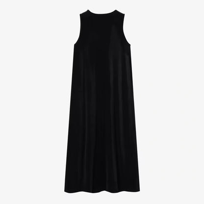 Black velvet midi jumper dress, sleeveless, back view — 14 — view 18