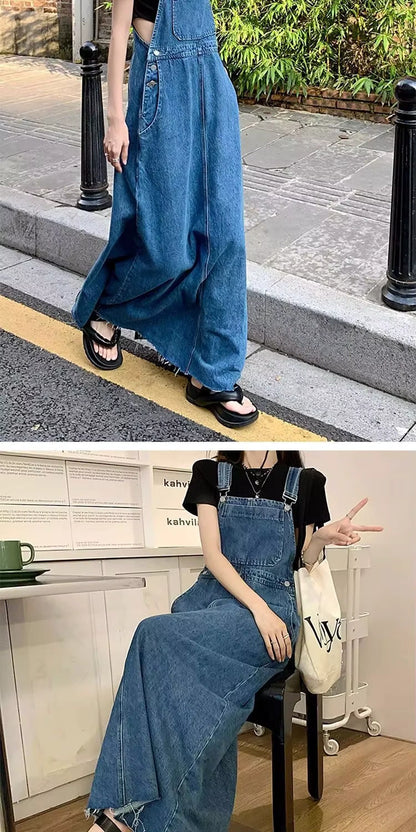Midi jumper dress — Woman wearing a denim with pockets, standing outdoors — view 10 — view 11