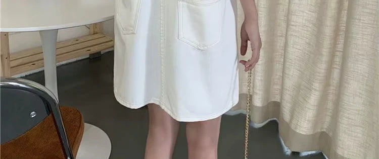 White V neck midi jumper dress with zip detail and pockets, casual style — view 24 — view 25