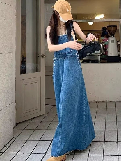 Midi jumper dress — Denim overall with button details and a casual fit, worn cap boots — view 3 — view 4
