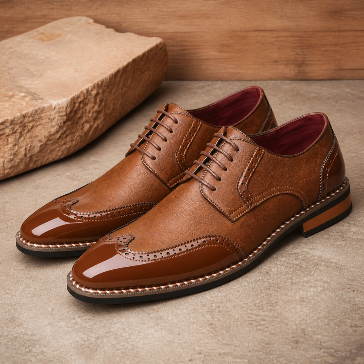 Tan brown wingtip Oxford shoes complete pair view — view 3