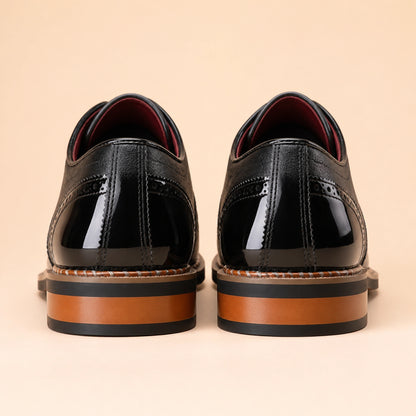 oxford shoes — Black Oxford shoe direct rear view — view 5