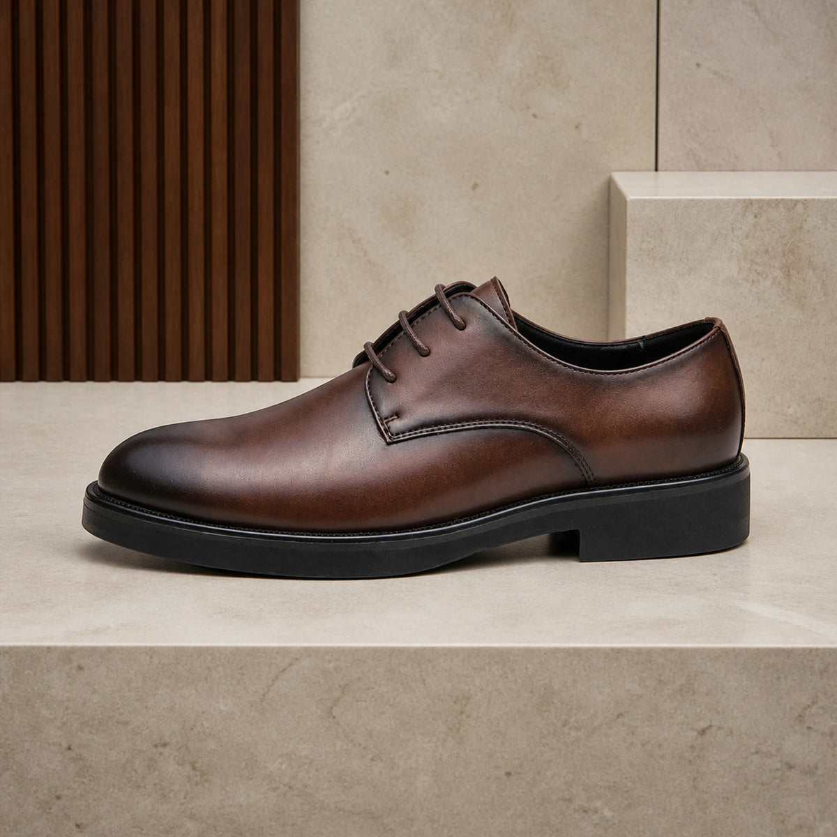 oxford shoes — Dark brown Derby shoe true side profile — view 3