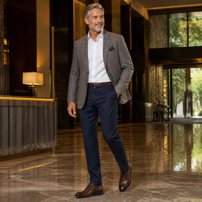 oxford shoes — Mature man wearing dark brown Derby shoes in a hotel — view 6