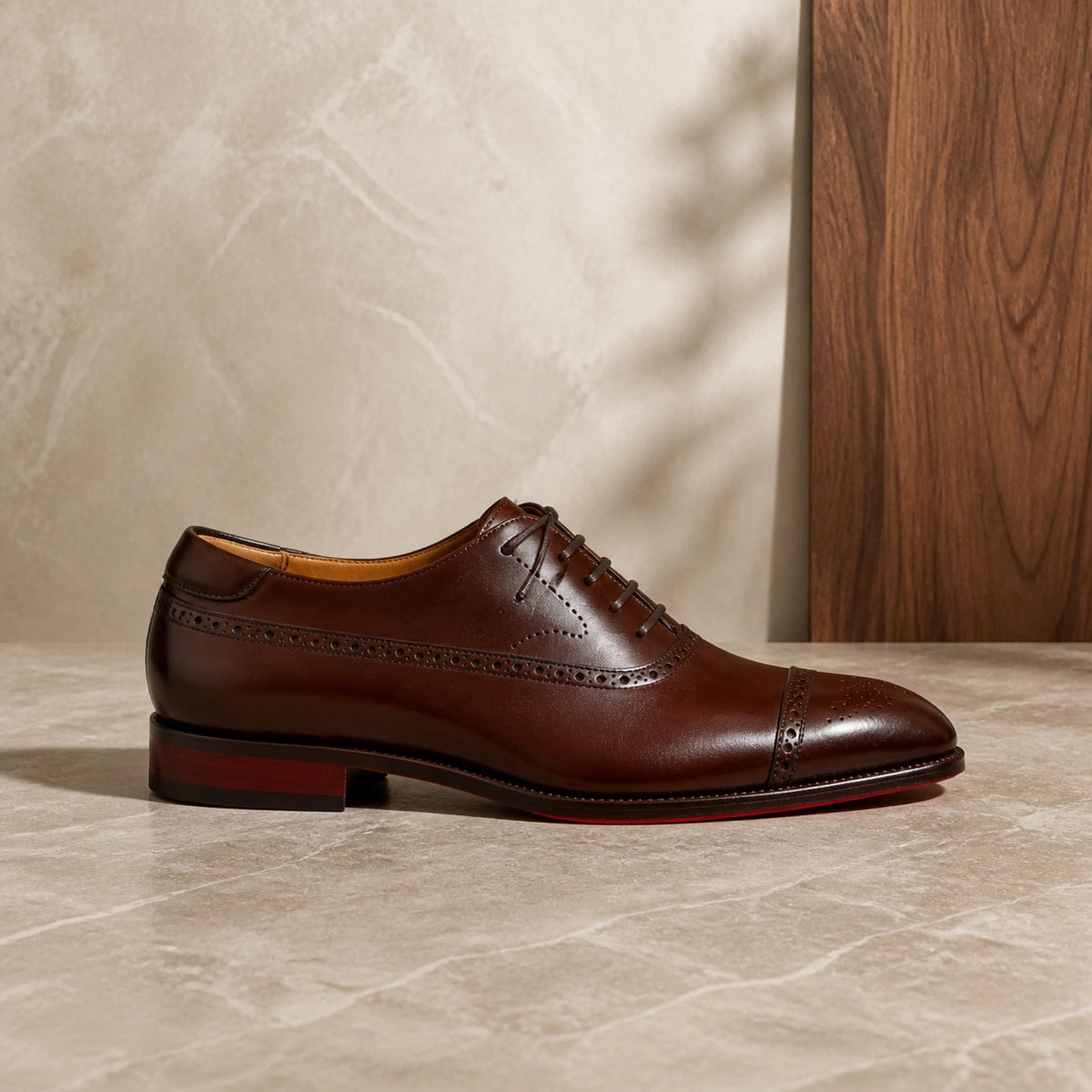oxford shoes — Dark brown Oxford shoe true side profile — view 3