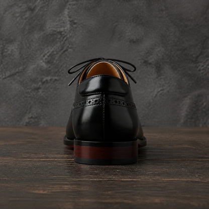 oxford shoes — Black Oxford shoe direct rear view — view 4