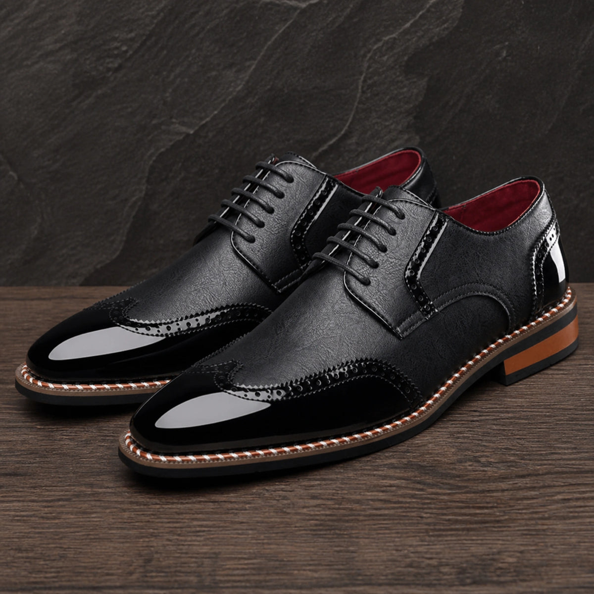 Black contrast wingtip Oxford shoes complete pair view — view 3