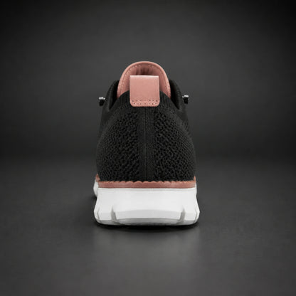 oxford shoes — Black knit Oxford sneaker direct rear view — view 10