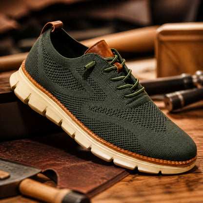 oxford shoes — Olive green knit Oxford sneaker material and sole detail — view 11