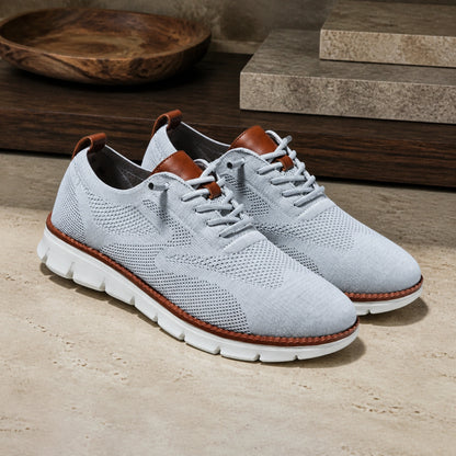 oxford shoes — Light gray breathable knit Oxford sneakers complete pair view — view 6