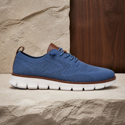 oxford shoes — Steel blue knit Oxford sneaker true side view — view 9