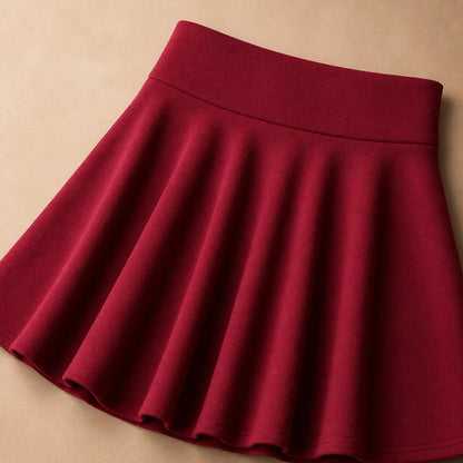pleated skirt — Burgundy skirt wide waistband and smooth fabric detail — view 15