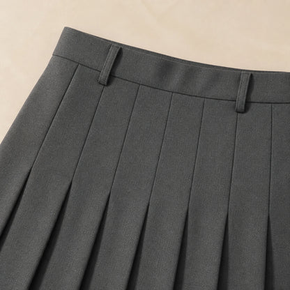 pleated skirt — Dark grey skirt waistband belt loops and pleat detail — view 6
