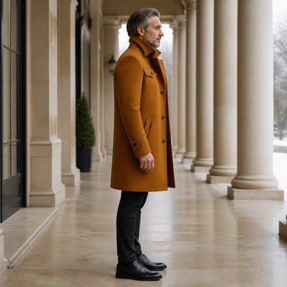 Brown tailored wool winter coat true side view — view 5