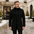 winter coat — Black layered collar wool field coat complete front view