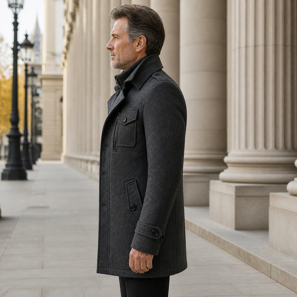 winter coat — Charcoal gray wool field coat true side view — view 4
