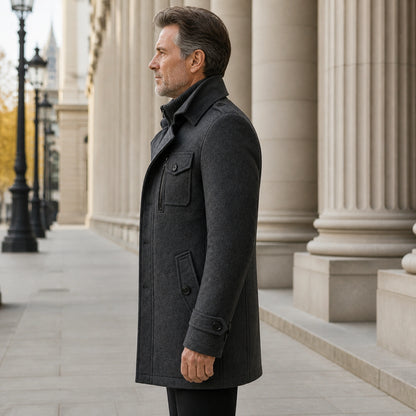 winter coat — Charcoal gray wool field coat true side view — view 4