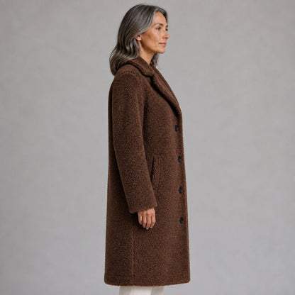 winter coat — Chocolate brown teddy fleece coat true side view — view 5