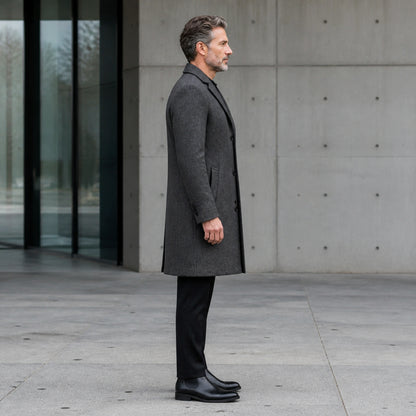 winter coat — Dark gray long winter overcoat true side view — view 9