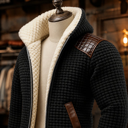 winter coat — Black winter jacket ivory collar lining and zipper detail — view 4